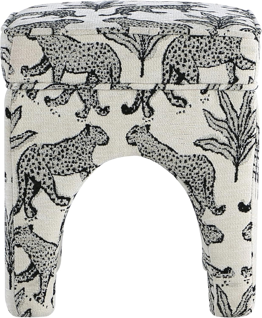 Upholstered Square Ottoman with Leopard Print, Soft Fabric Footrest Stool, Accent Vanity Stool for Living Room, Bedroom, Entryway Get Set Style Furniture