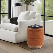 Bente Wooden Base Storage Round Mustard Boucle Ottoman, Fully assembled