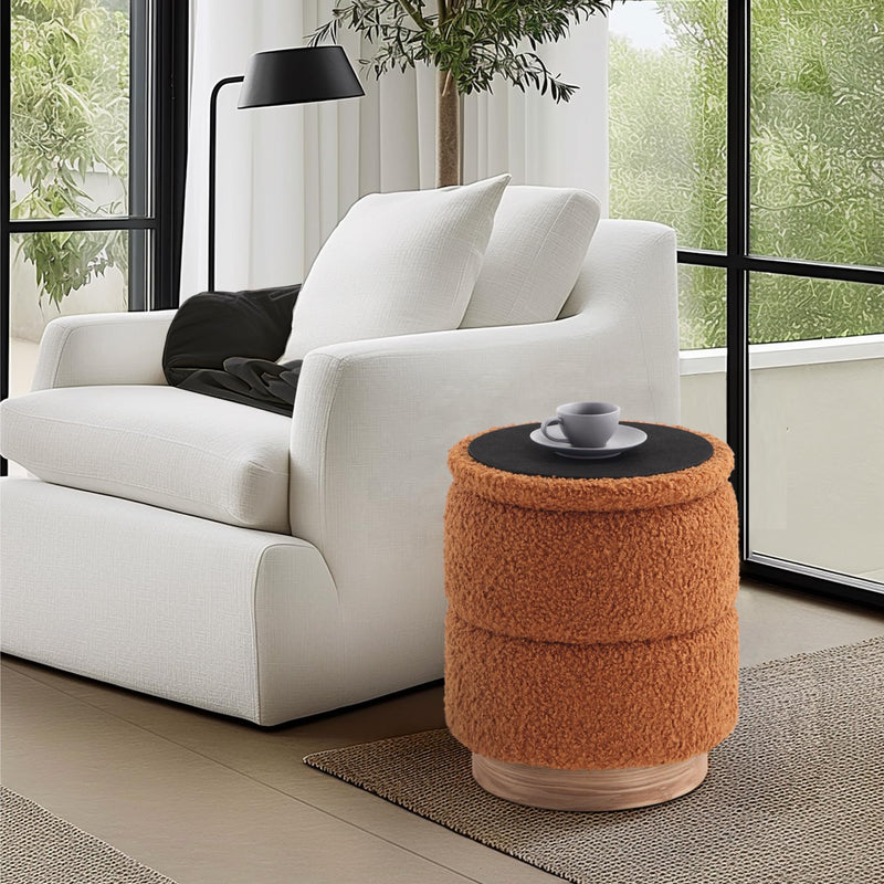 Wooden Base Storage Ottoman: Mustard Boucle 