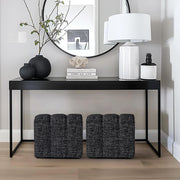 Black Linen Rectangle Ottoman #100097