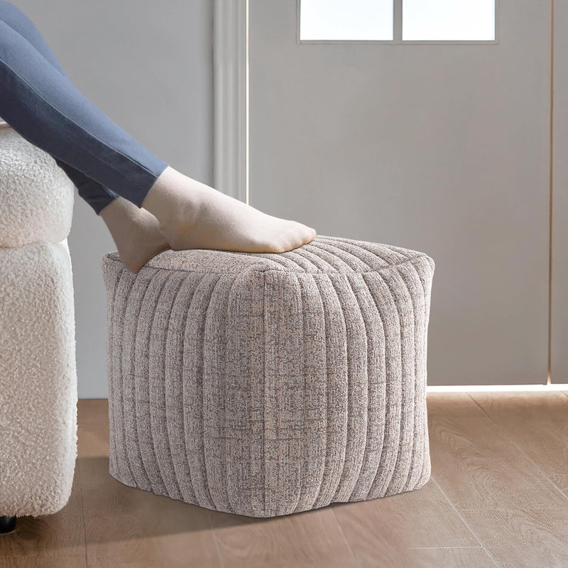 Taupe Boucle Stuffed Pouf 