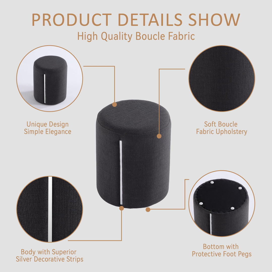 Black Linen Round Ottoman with Band #100116