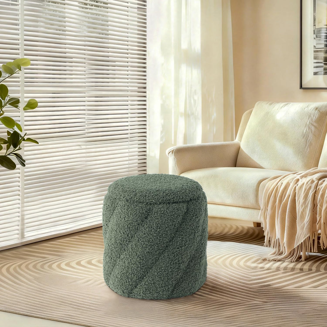 Round Ottoman with Soft Padded Seat, Storage Vanity Stool for Makeup, Upholstered Footrest Stool Ottoman Foot Stool (Green) #100201