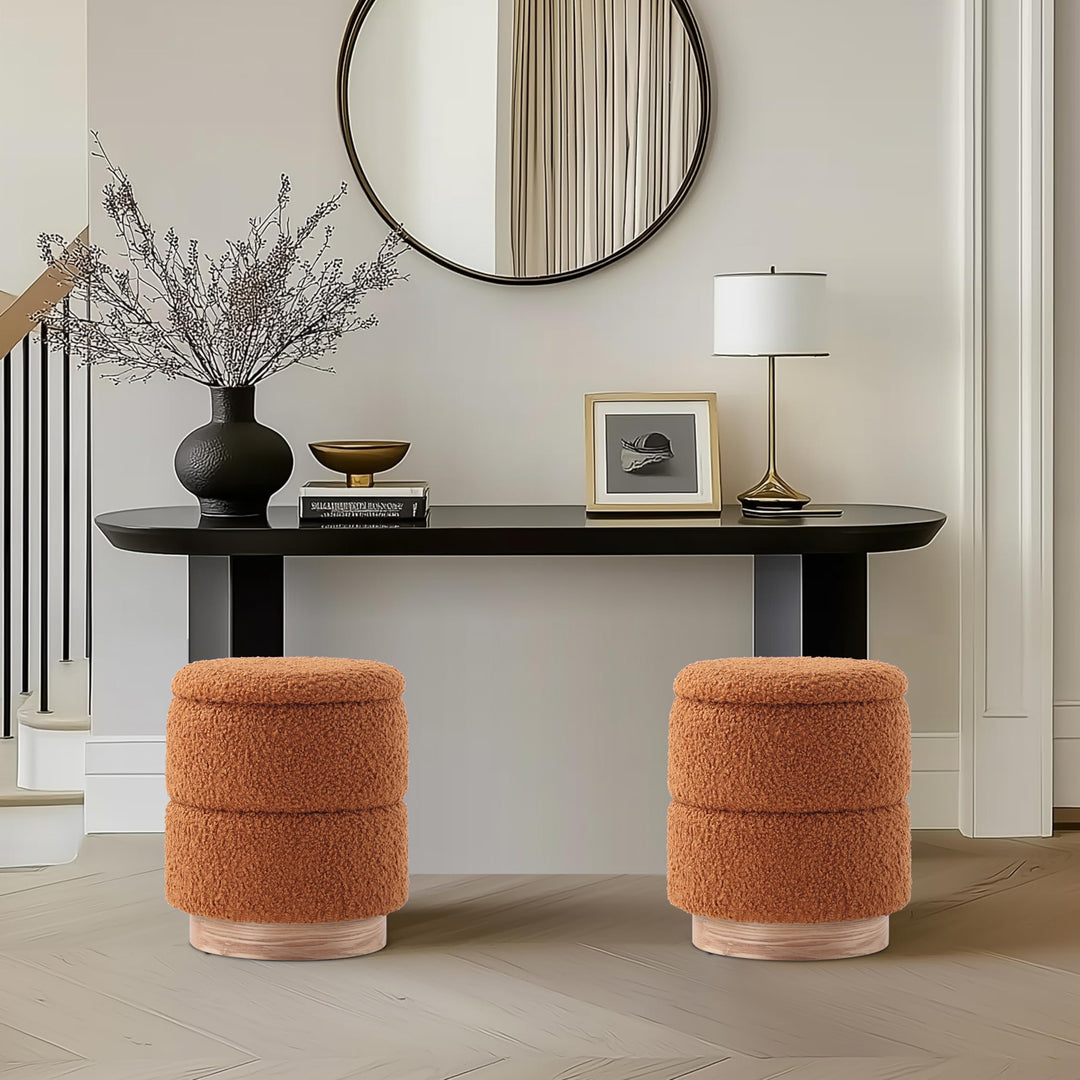 Wooden Base Storage Ottoman: Mustard Boucle #100111