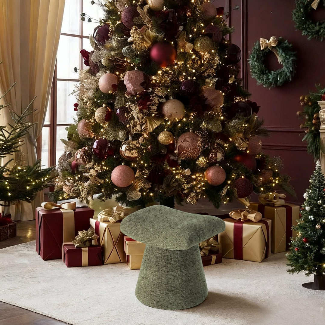 Pringle's Saddle-shaped Ottoman, Elegant Curved Accent Stool with Plush Upholstered Seat, Chic Footrest & Stylish Statement Piece for Living Room, Bedroom, or Lounge Spaces (Olive Green)