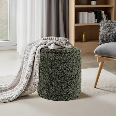 Green Sherpa Round Ottoman With Storage #100126