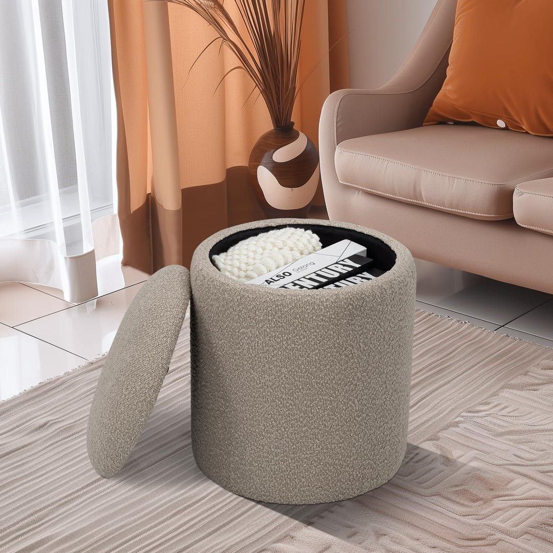 Taupe Round Ottoman With Storage #100118