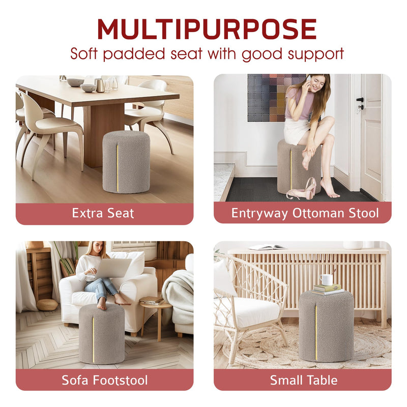 Taupe Round Ottoman with Band 