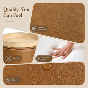 Boda Round Faux Leather Storage Ottoman Stool with Wooden Lid (Camel Brown) Get Set Style Furniture