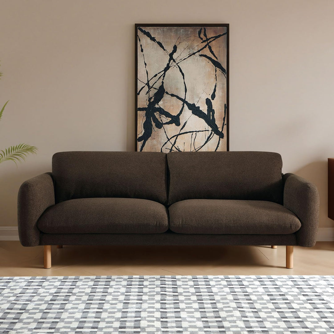 Chocolate 86" Wide Mid Century Modern Upholstered Sofa with Comfort Cushions