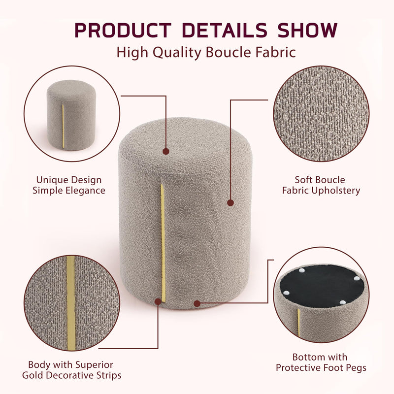 Taupe Round Ottoman with Band 