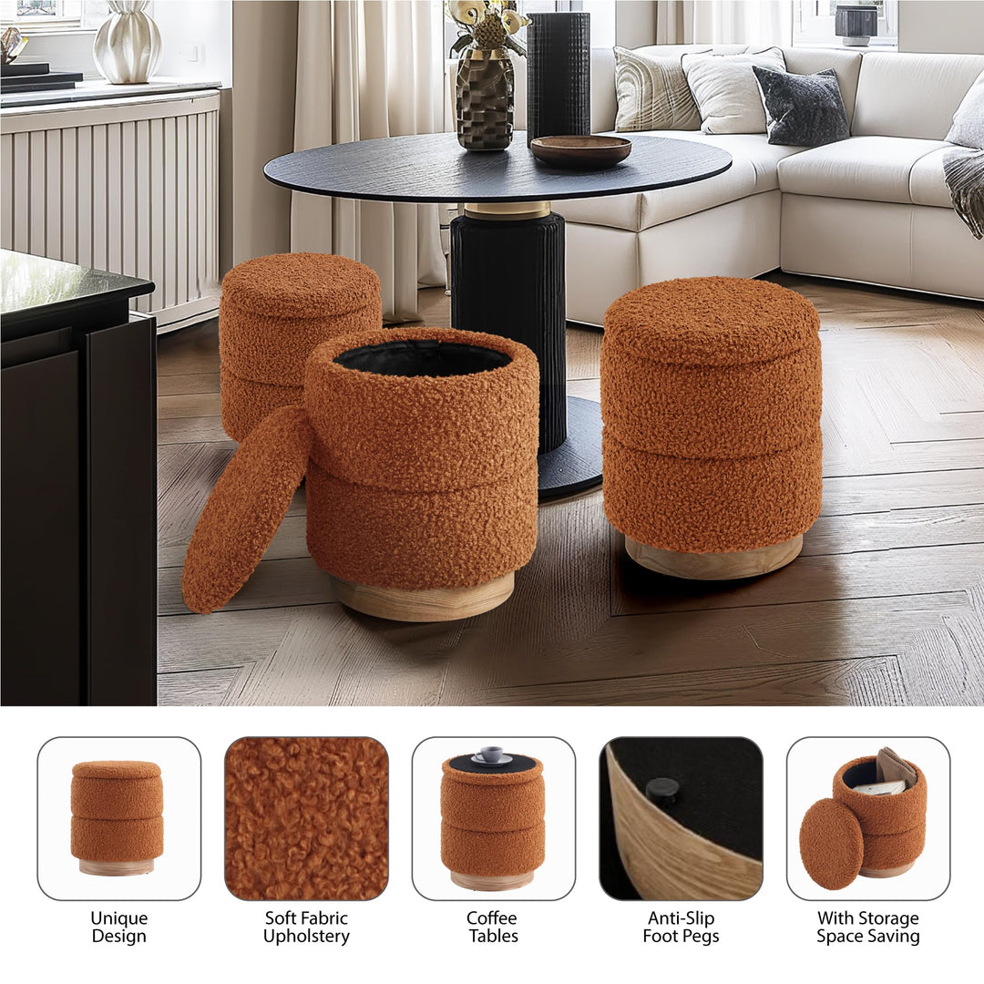 Wooden Base Storage Ottoman: Mustard Boucle #100111
