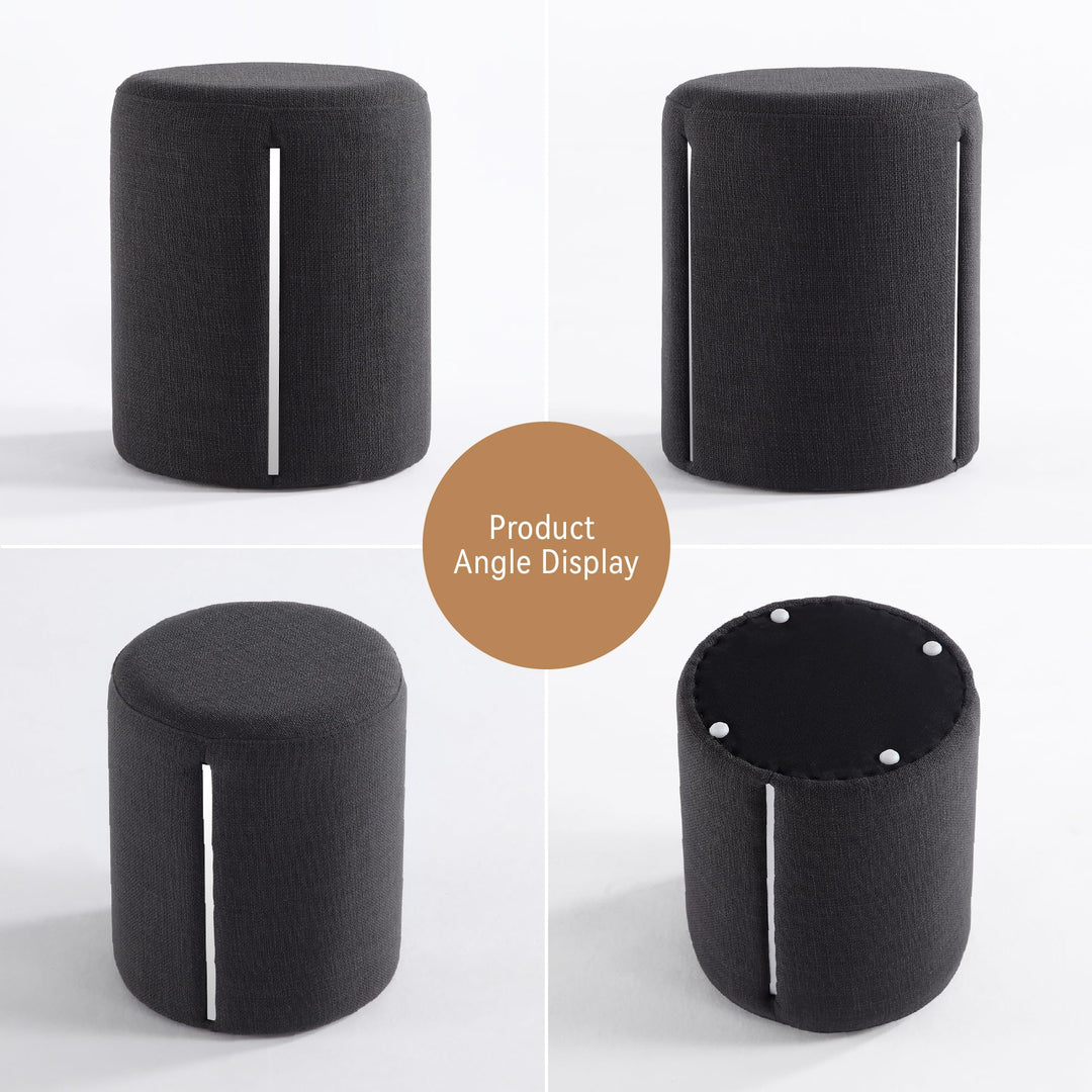 Black Linen Round Ottoman with Band #100116