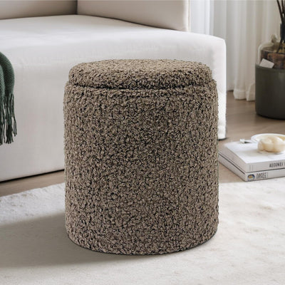 Taupe Sherpa Round Ottoman With Storage #100125