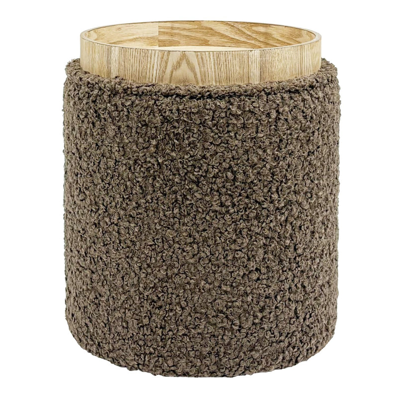 Taupe Sherpa Round Ottoman With Storage 