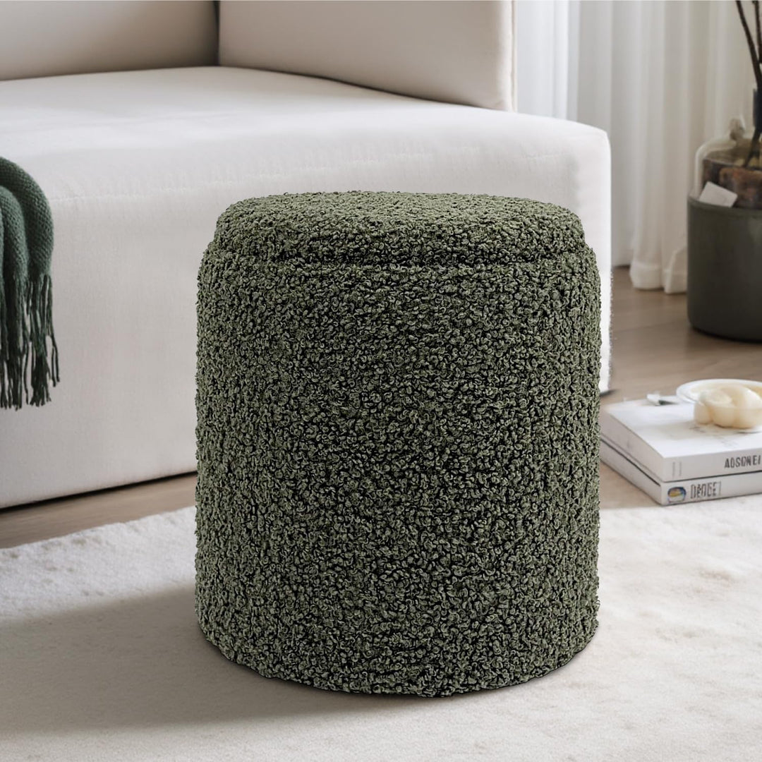 Green Sherpa Round Ottoman With Storage #100126