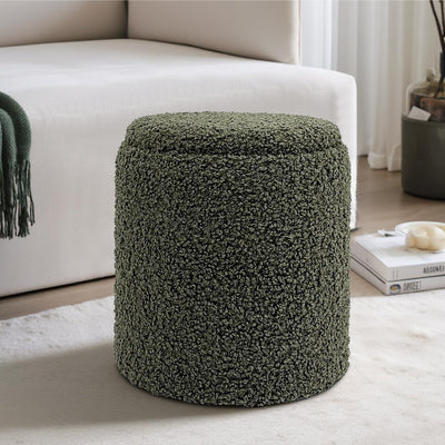 Green Sherpa Round Ottoman With Storage #100126