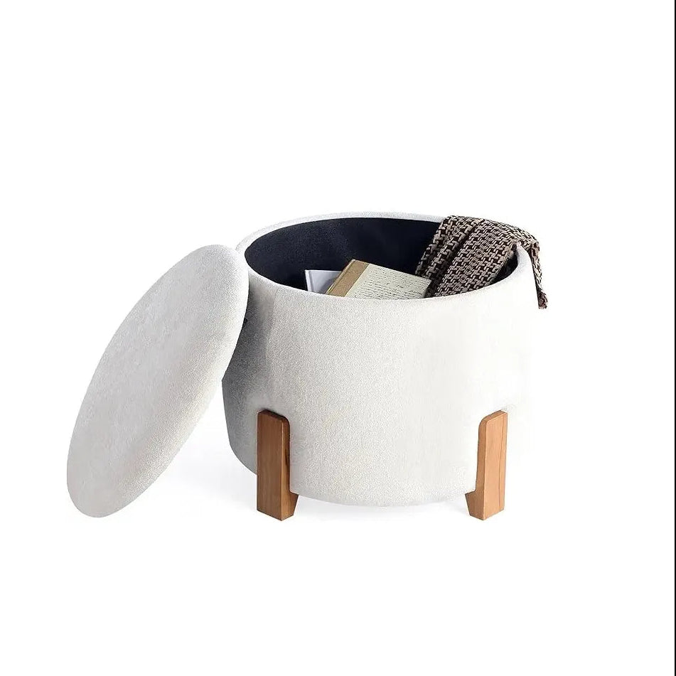 Round Storage Ottoman with Wooden Legs Get Set Style Furniture
