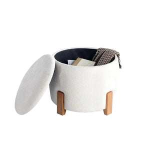 Round Storage Ottoman with Wooden Legs Get Set Style Furniture
