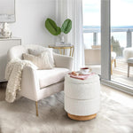 Load image into Gallery viewer, Wooden Base Storage Ottoman: White Boucle #100104
