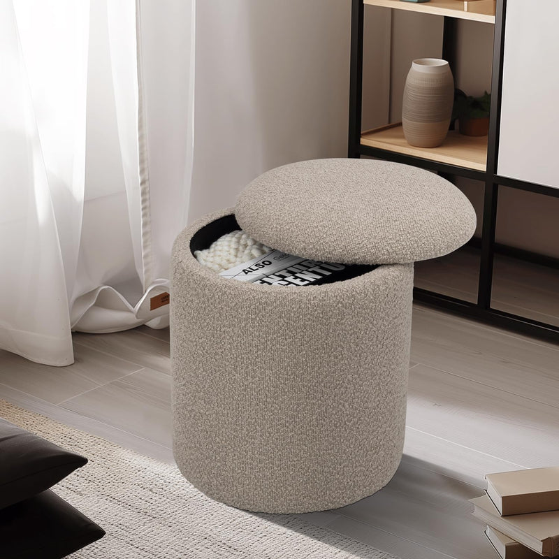 Taupe Round Ottoman With Storage 