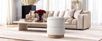 Load image into Gallery viewer, Bente Wooden Base Storage Round Mustard Boucle Ottoman, Fully assembled ( White ) #100191