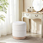 Load image into Gallery viewer, Bente Wooden Base Storage Round Mustard Boucle Ottoman, Fully assembled ( White ) #100191
