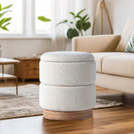 Load image into Gallery viewer, Bente Wooden Base Storage Round Mustard Boucle Ottoman, Fully assembled ( White ) #100191