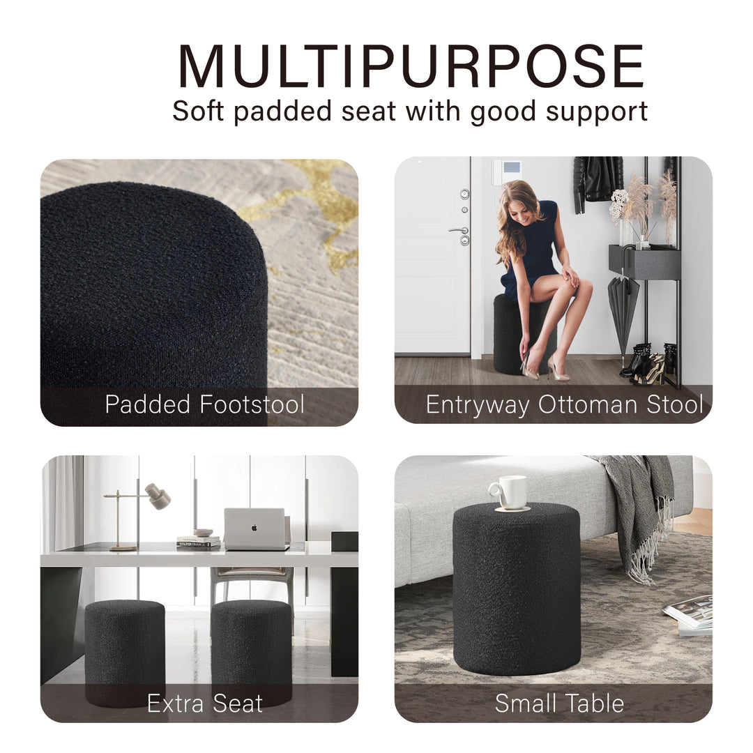 Paulo  Round Boucle Black Ottoman with Comfy Padded Seat
