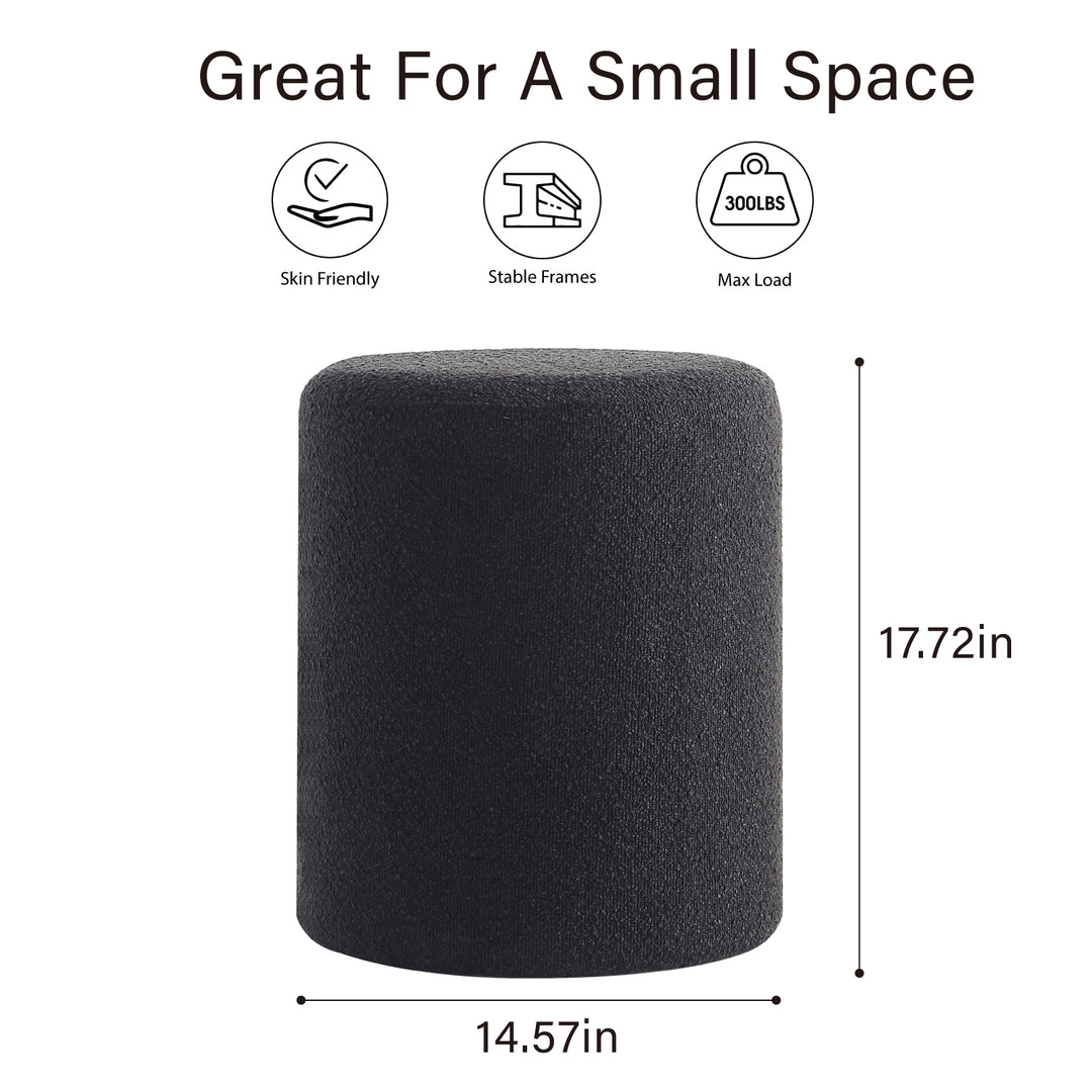 Paulo  Round Boucle Black Ottoman with Comfy Padded Seat