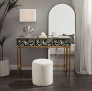 White Round Ottoman with Band #100100