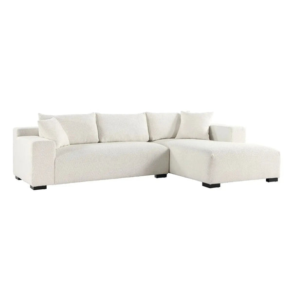 113" Wide Sectional sofa, Modern Boucle Fabric L-Shaped Sofa, 2 Pieces Modular with Right Facing Chaise and 2 Pillows (White) #040005 Get Set Style Furniture
