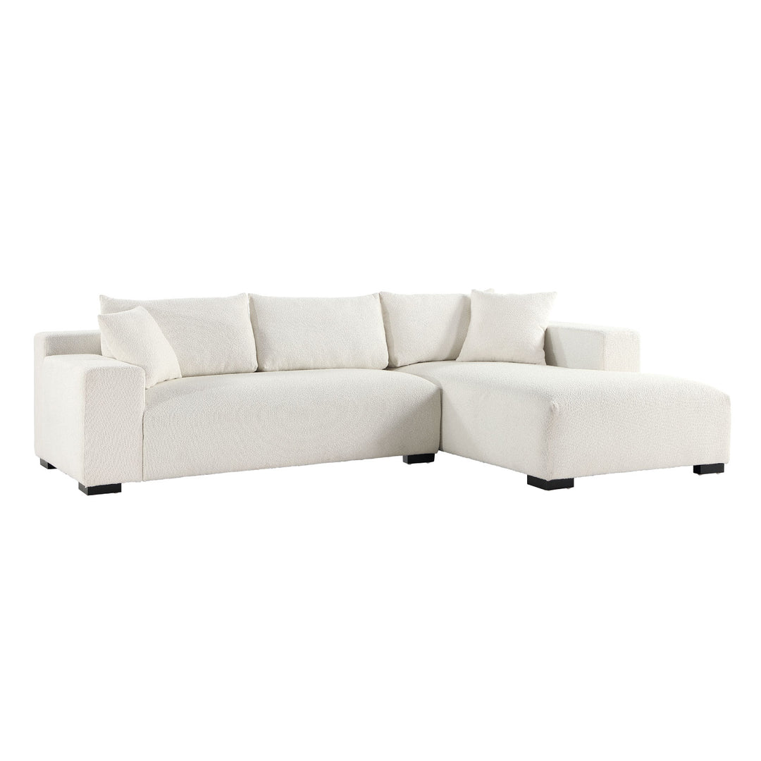 113" Wide Sectional sofa, Modern Boucle Fabric L-Shaped Sofa Couch Bed, 2 Pieces Modular Sectional Couch with Right Facing Chaise and 2 Pillows (White)