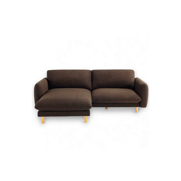 Scandi 86 Inch L-Shaped Convertible Sectional Sofa in Chocolate Fabric - Reversible Chaise and Wood Foundation by Get Set Style Furniture.