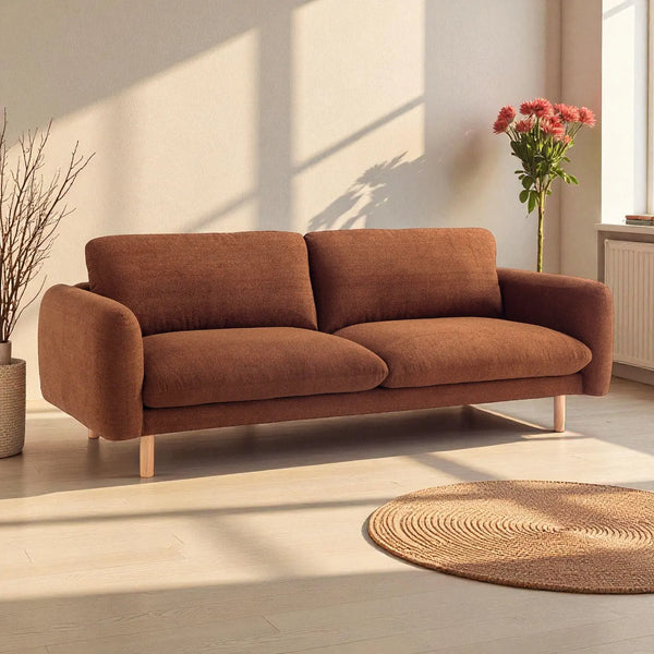 Scandi 3 Seater Sofa Couches, 86” Minimalist Modern Upholstered Sofa with Comfort Cushions (Cedar) #100213 Get Set Style Furniture