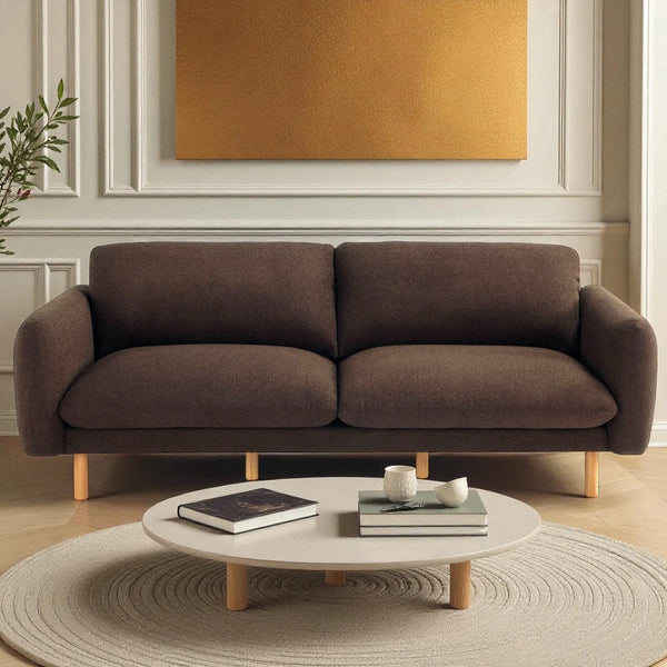 Scandi 3 Seater Sofa Couches, 86” Minimalist Modern Upholstered Sofa with Comfort Cushions (Chocolate) #100214 Get Set Style Furniture