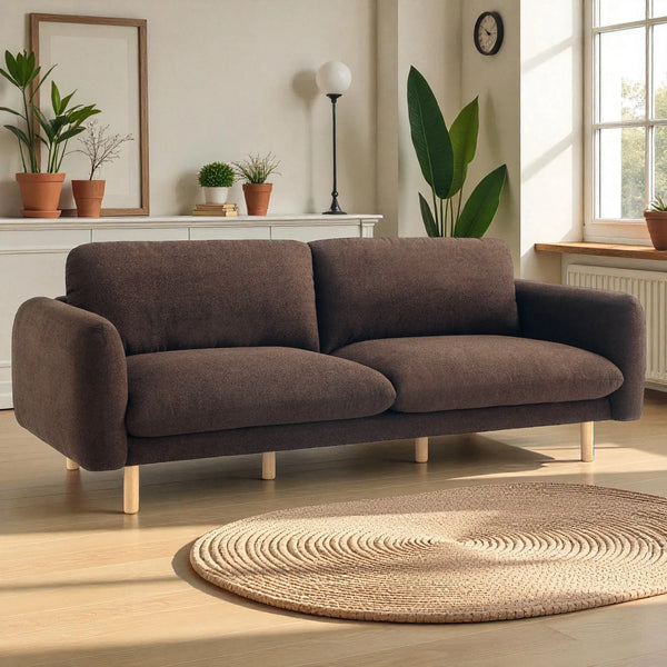 Scandi 3 Seater Sofa Couches, 86” Minimalist Modern Upholstered Sofa with Comfort Cushions (Chocolate) #100214 Get Set Style Furniture