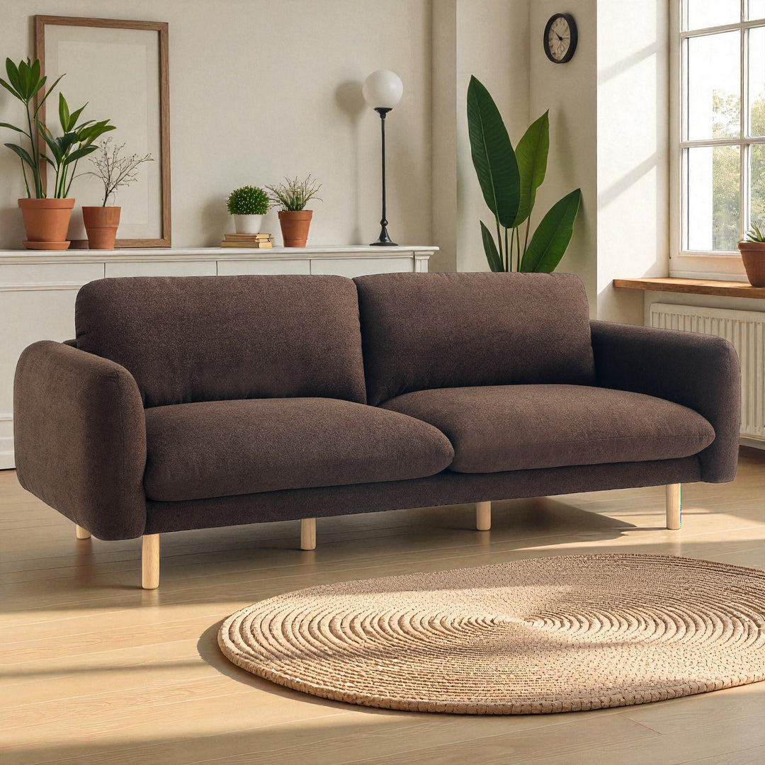 86" Wide Mid Century Modern Upholstered Sofa with Comfort Cushions (Chocolate)