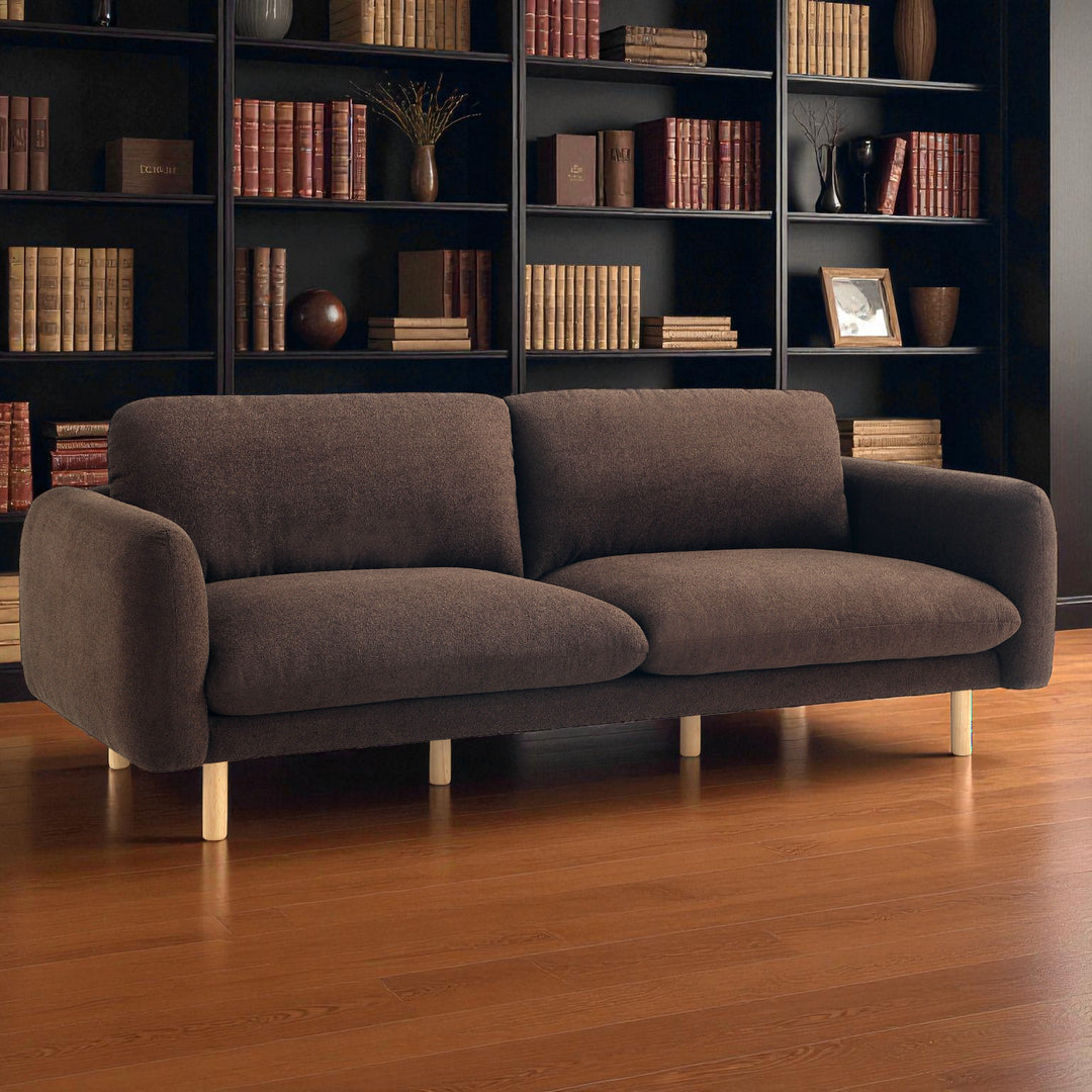 86" Wide Mid Century Modern Upholstered Sofa with Comfort Cushions (Chocolate)