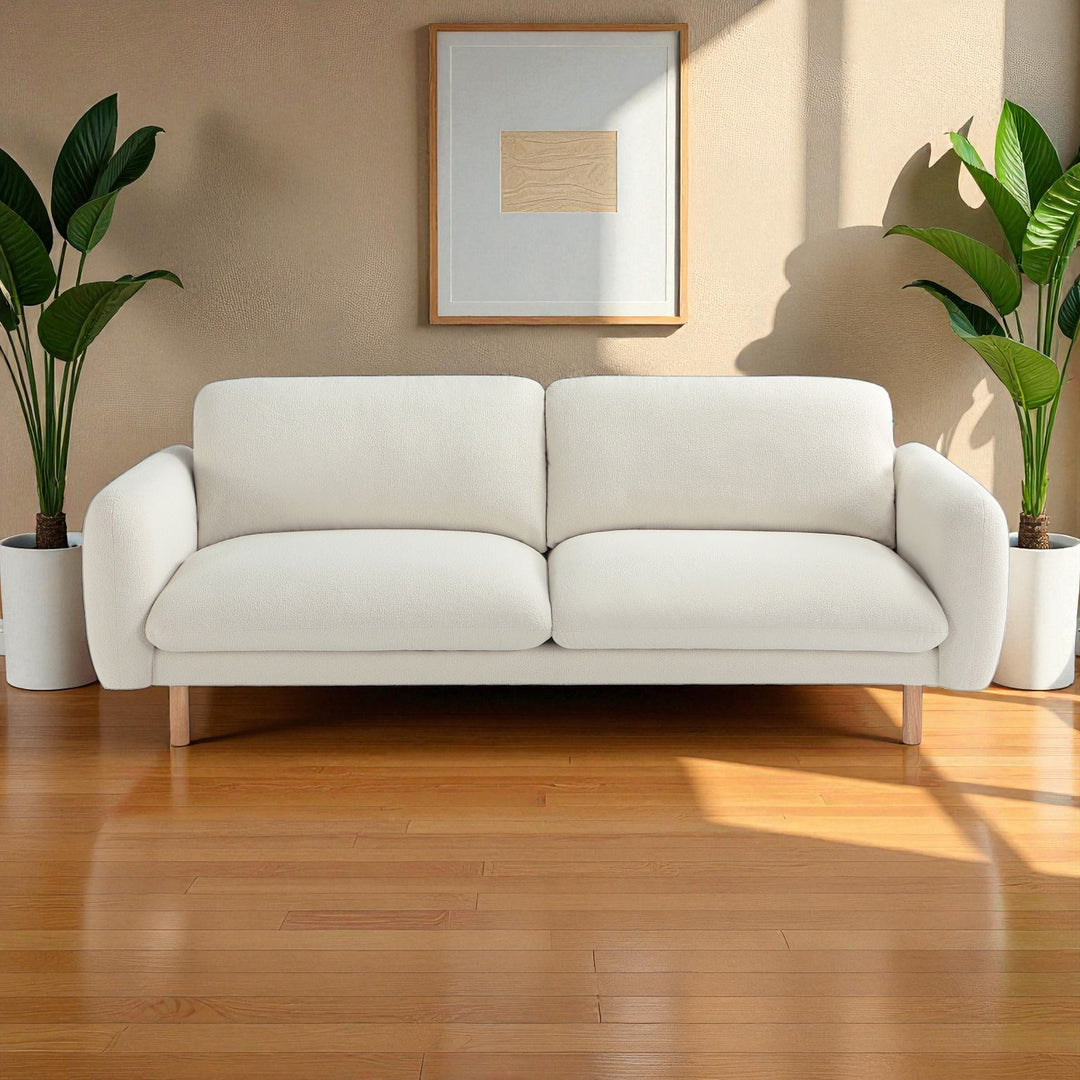 86" Wide Mid Century Modern Upholstered Sofa with Comfort Cushions (Off White)