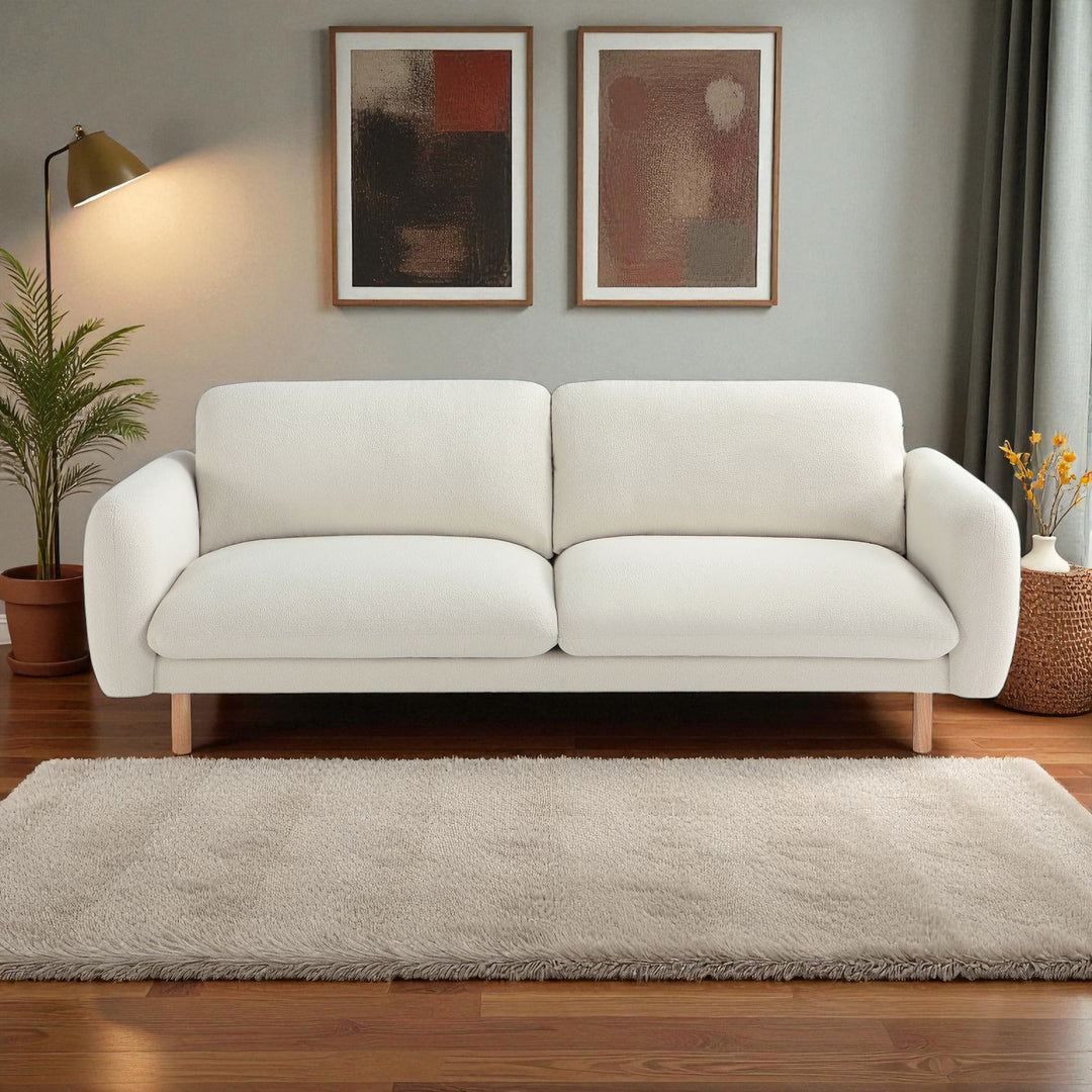 86" Wide Mid Century Modern Upholstered Sofa with Comfort Cushions (Off White)