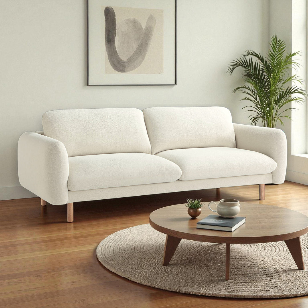 86" Wide Mid Century Modern Upholstered Sofa with Comfort Cushions (Off White)