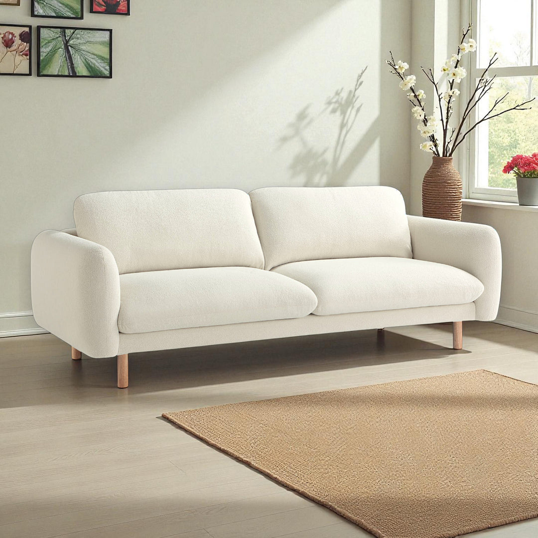 86" Wide Mid Century Modern Upholstered Sofa with Comfort Cushions (Off White)