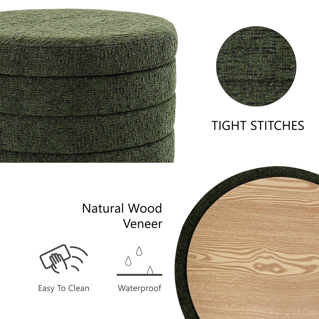 Green Chenille Round Ottoman With Storage #100138