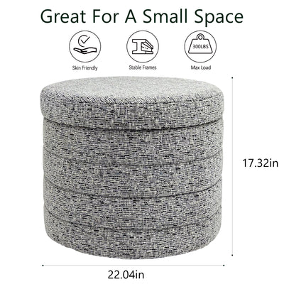 Beige Chenille Round Ottoman With Storage #100136
