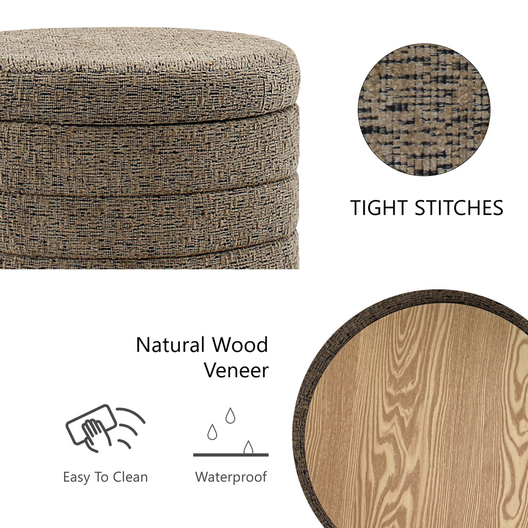 Taupe Chenille Round Ottoman With Storage #100137