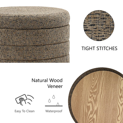 Taupe Chenille Round Ottoman With Storage #100137