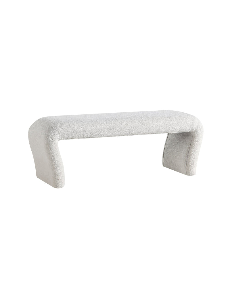 White Curved Boucle Ottoman Bench 