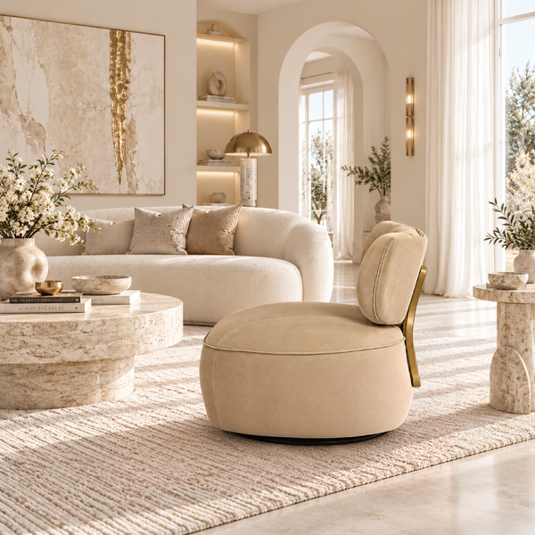 Aurelia Fluted Swivel Chair (Camel) Get Set Style Furniture