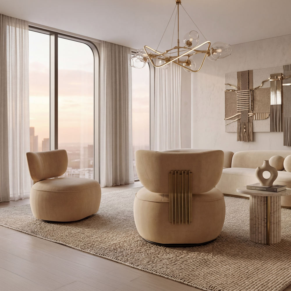 Aurelia Fluted Swivel Chair — Camel Get Set Style Furniture
